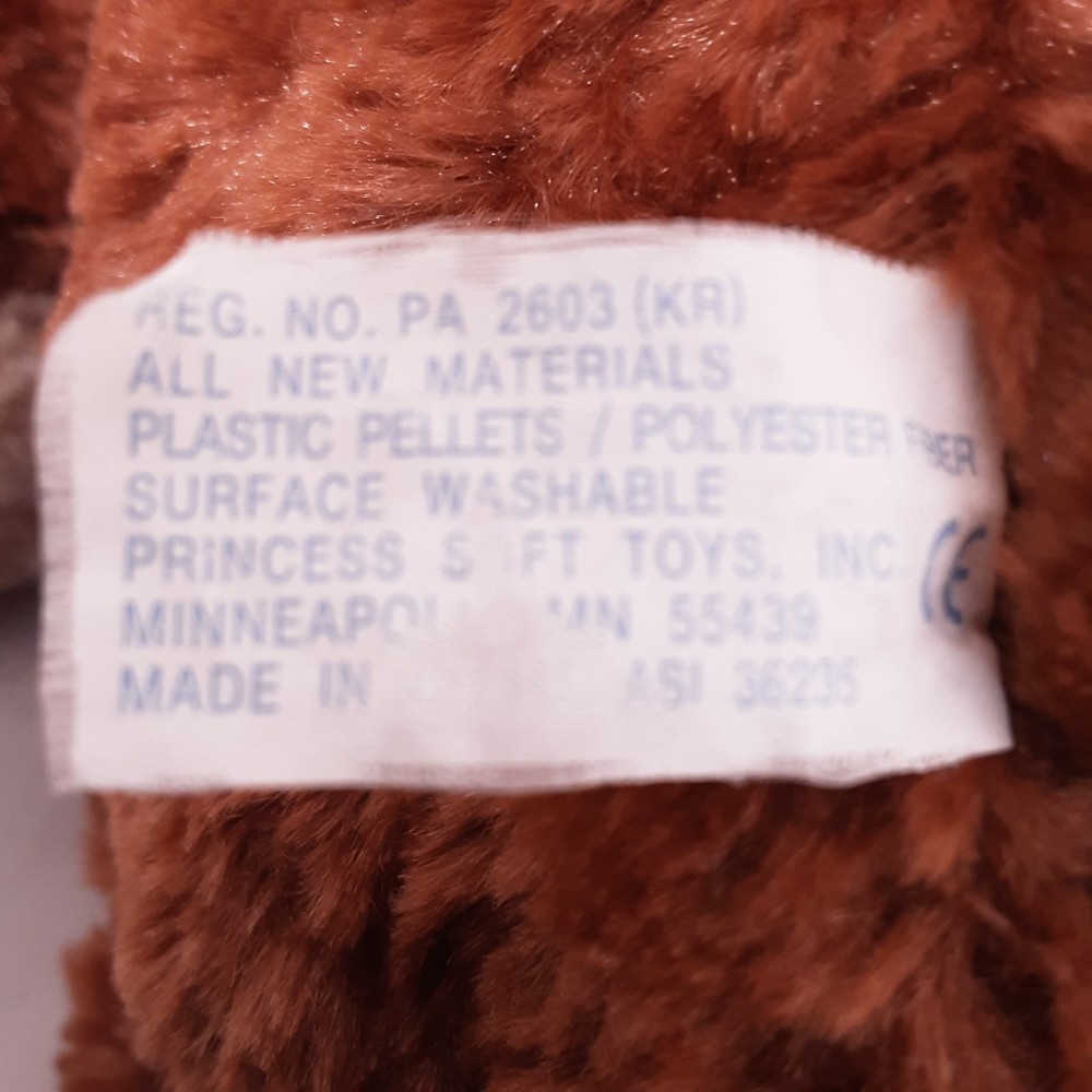 🖤Vintage 2002 Prince Plush Teddy Bear Caramel Brown With Purple Bow - Picture 7 of 8